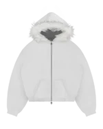 Felpa con cappuccio bianca in pelliccia con zip Reaven