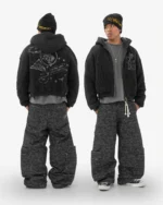 Felpa con cappuccio e zip in maglia termica nera Reaven