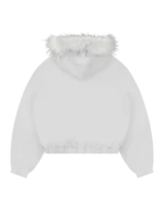 Felpa con cappuccio bianca in pelliccia con zip Reaven