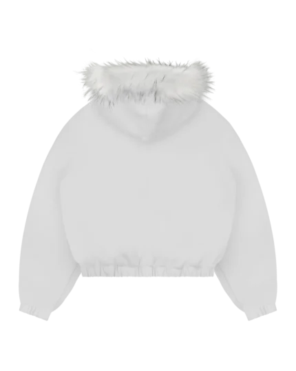 Felpa con cappuccio bianca in pelliccia con zip Reaven
