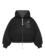 Felpa con cappuccio e zip in maglia termica nera Reaven