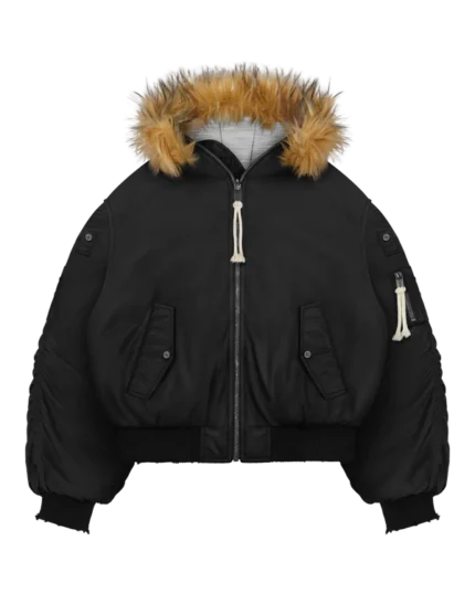 Giacca bomber in pelliccia nera Reaven