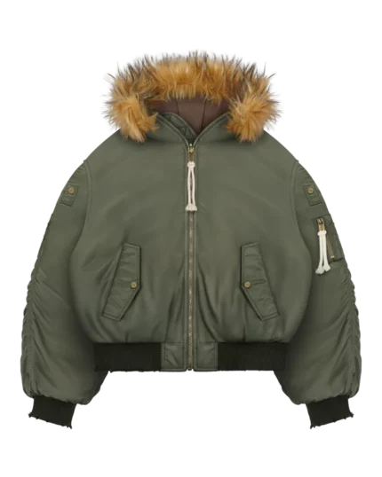 Giacca bomber foderato in pelliccia verde oliva Reaven