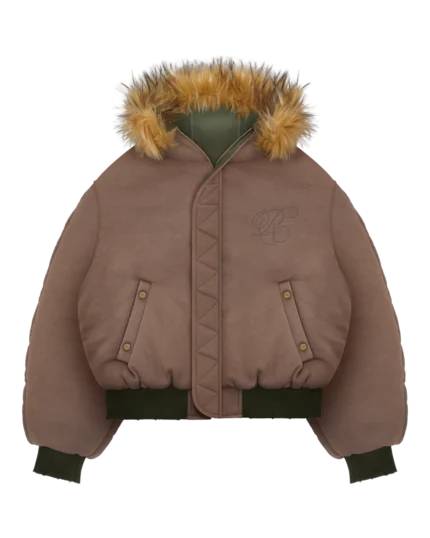 Giacca bomber foderato in pelliccia verde oliva Reaven